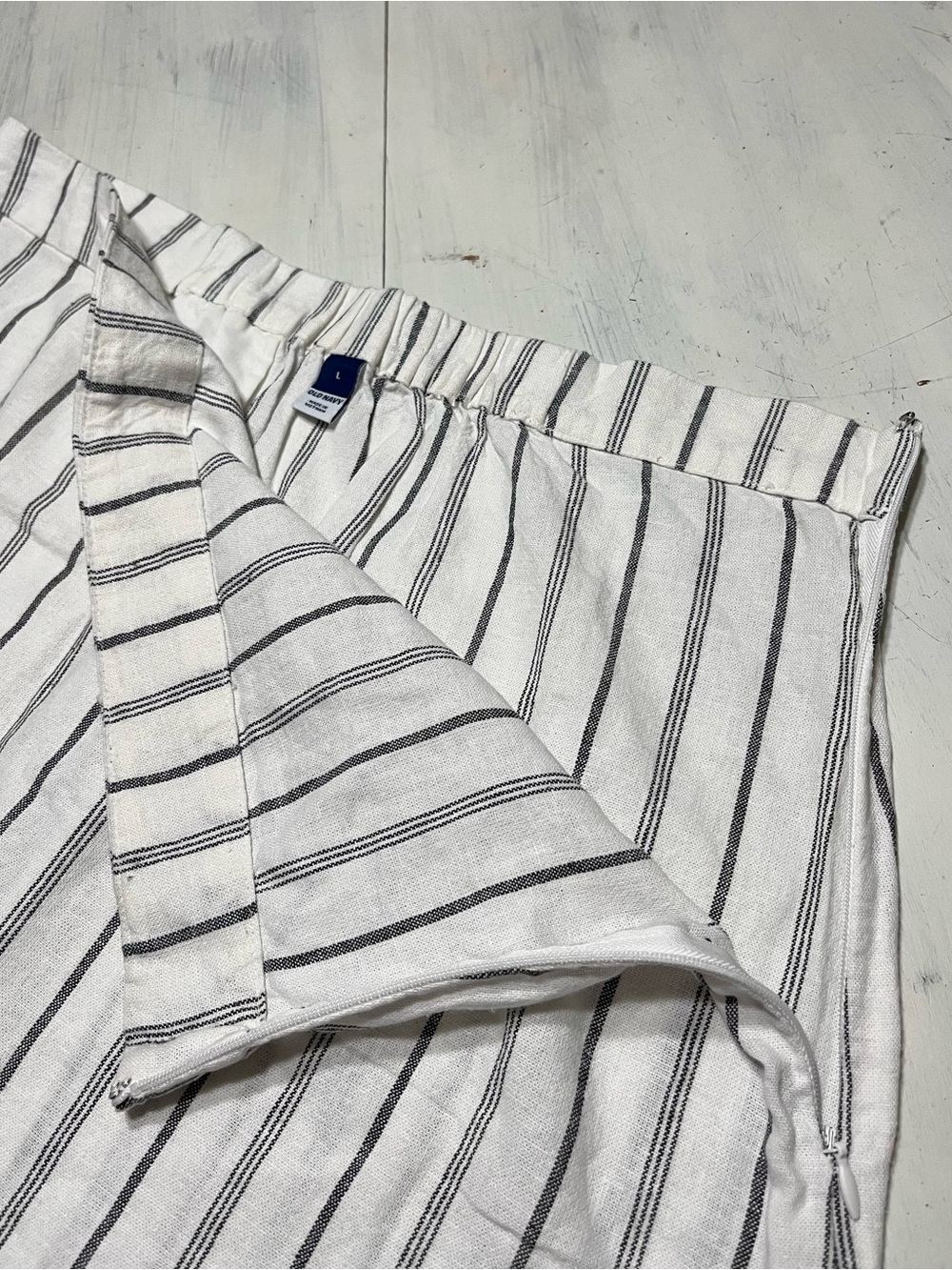 Old Navy Linen Blend Mini Shift Skirt Black White Stripe Sz L - Picture 10 of 10